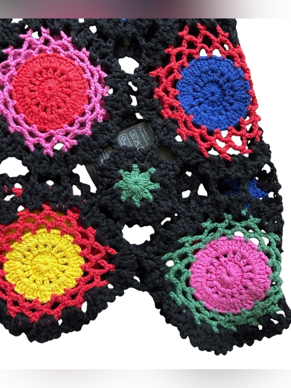 H&M Coachella Crochet Mini Dress Boho Festival Ibiza Granny Square Colorful Sz 6 - Picture 5 of 11